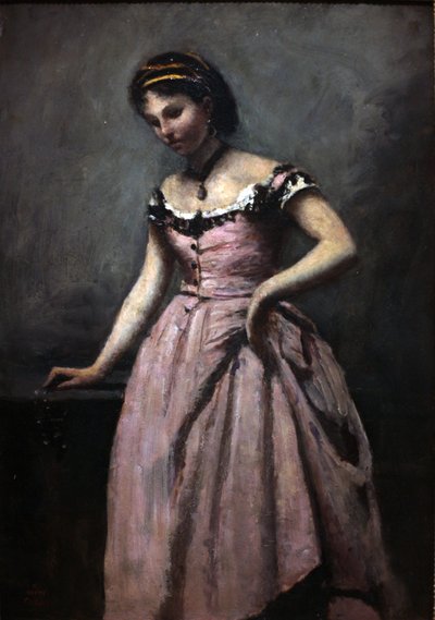 Junge Frau im rosa Kleid von Jean Baptiste Camille Corot